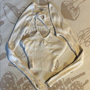 AE Ribbed Knit Crop Top with Long Sleeves